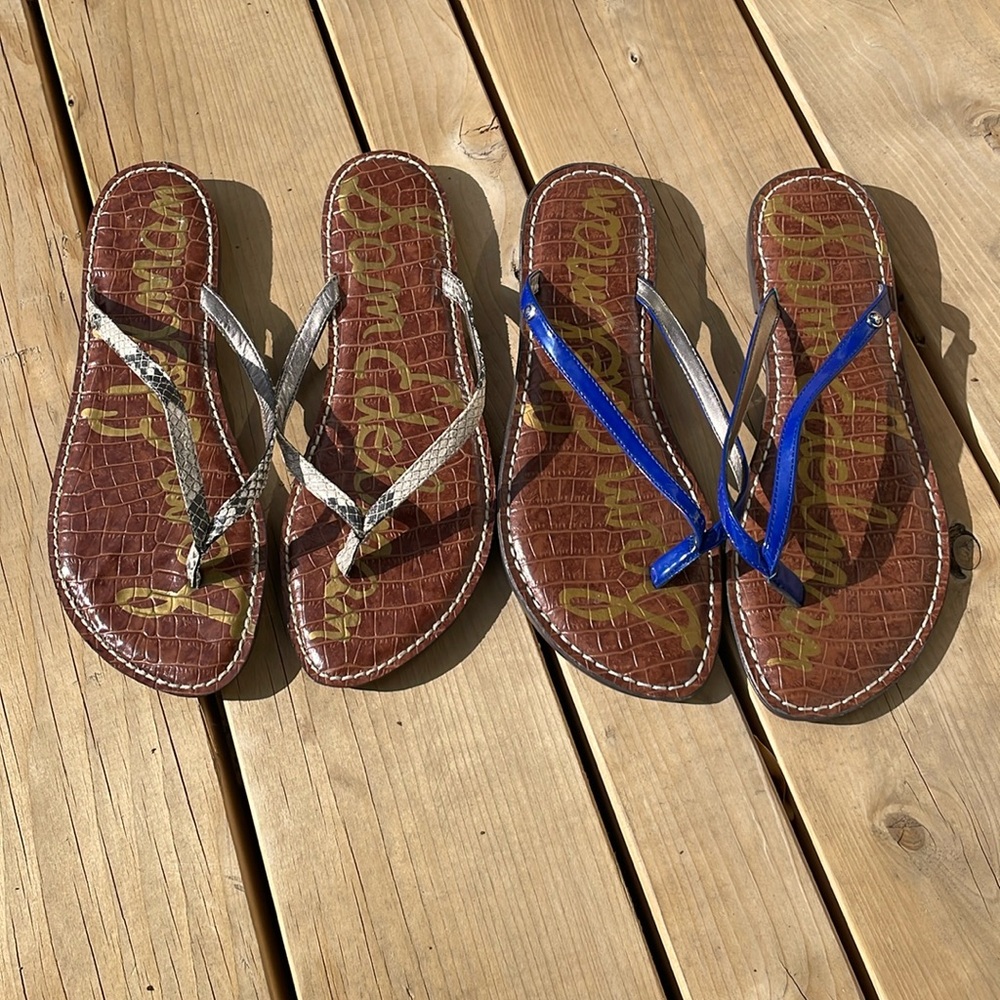 Sam Edelman sandal bundle. Both size 10. Never worn. Cool shiny blue and snake